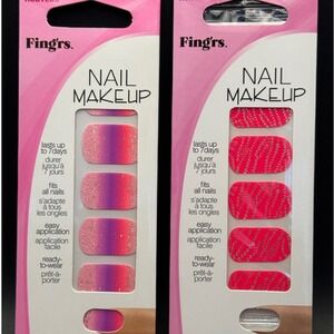 Fingrs Nail Makeup Wraps Pink Purple Ombre Glitter Set and Pink Pattern Set